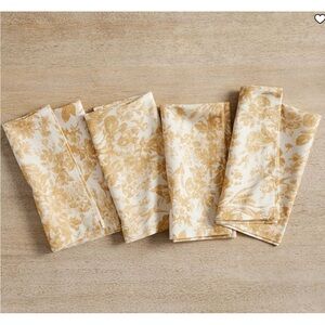 Set of 4 Pottery Barn Sorrel Toile Floral Print 20x20 Cotton Napkins Yellow NWOT